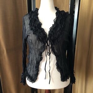 Baranda Sheer Black Ruffled Crinkle Cardigan